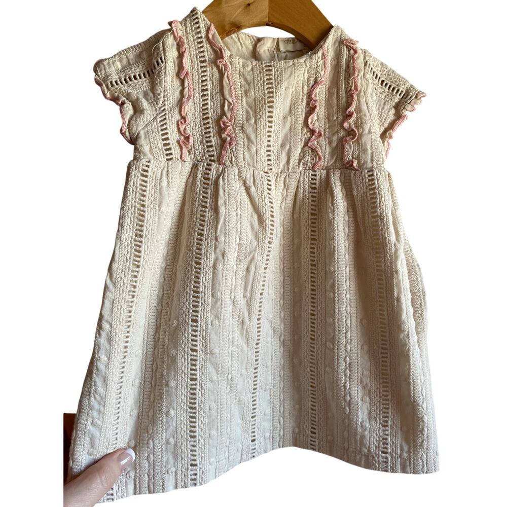 CHELSEA & VIOLET Cream + Pink Textured Baby Dress 18 Months